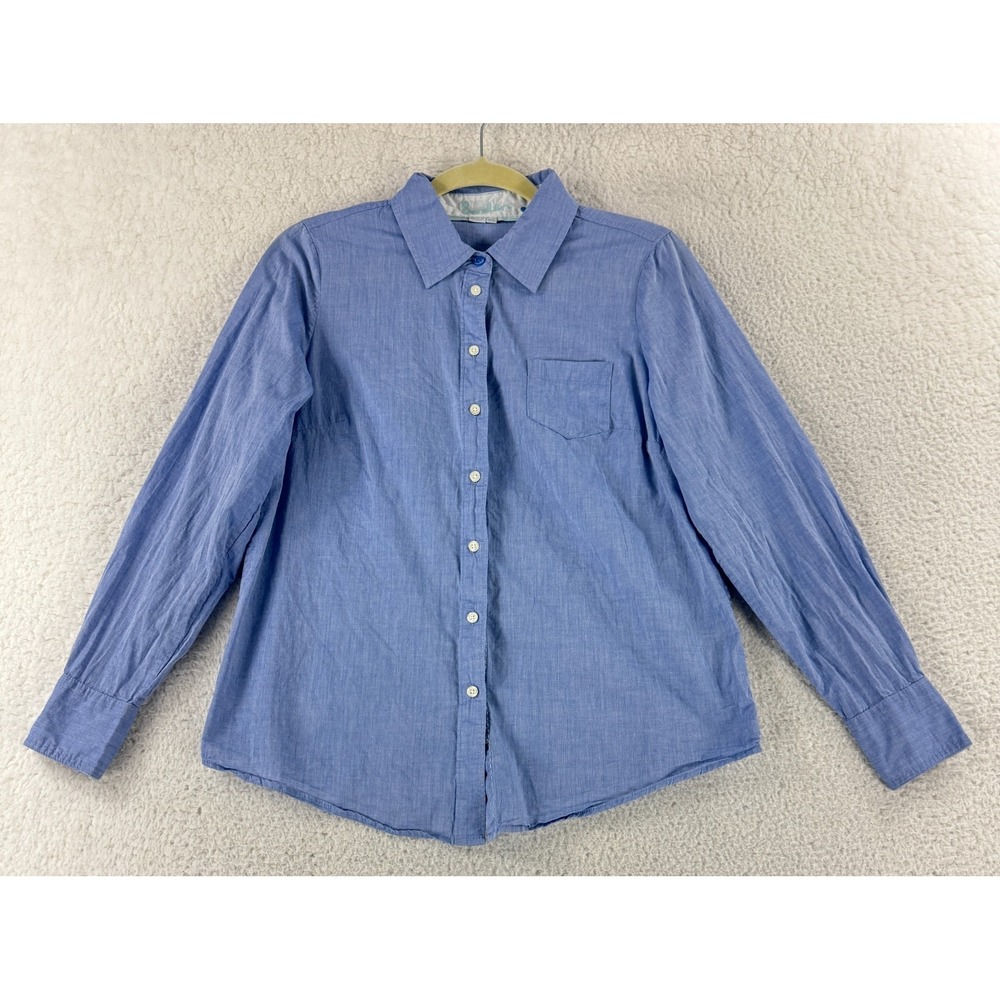 Boden‎ Button-Up Shirt Womens Size 10 Blue Long Sleeve 100% Cotton Collared